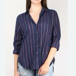 Xirena Beau Beckett Button Down Shirt Womens Small Relaxed Striped Cotton Preppy